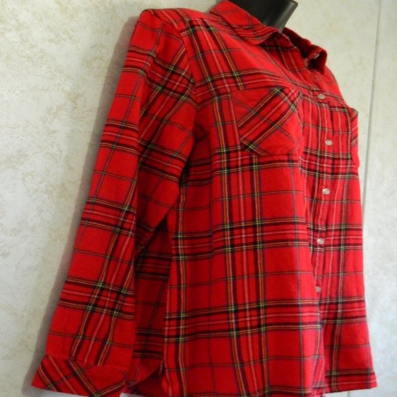 Ladies Croft & Barrow Red Plaid Extra Soft Flannel Soft Button Down Shirt Large - Picture 2 of 13